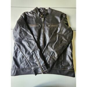 Vintage Guess Faux‎ Leather Bomber Jacket Mens Large Distressed Brown